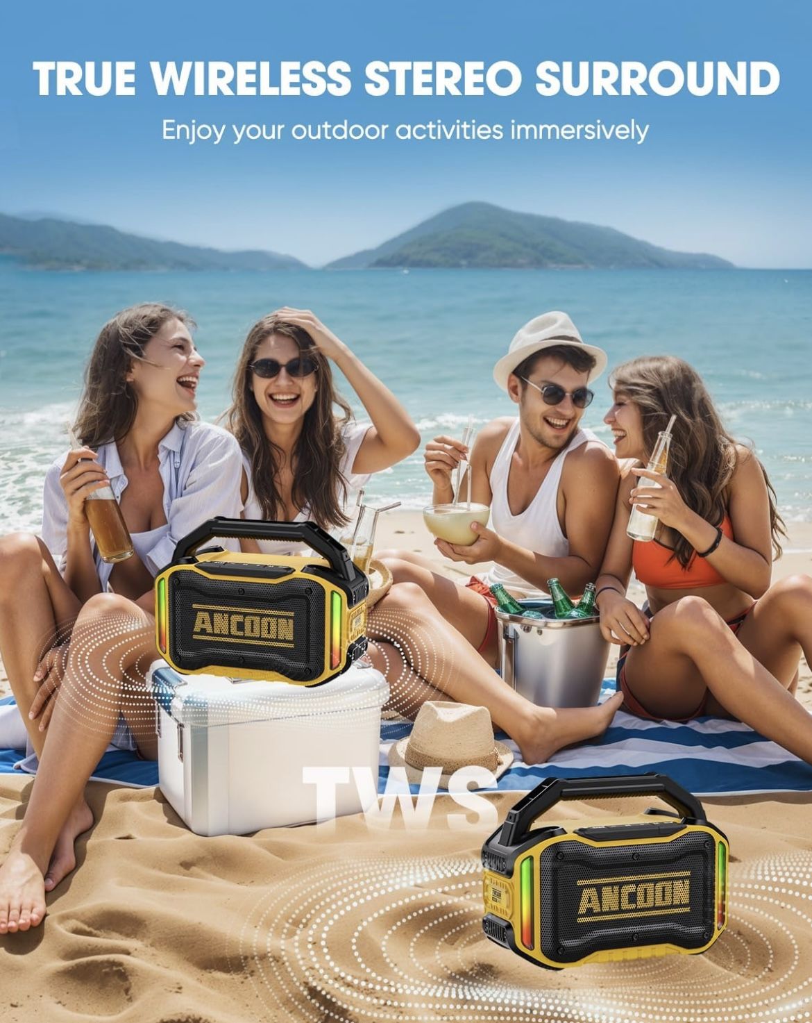 Speakers Bluetooth Wireless: 80W(Peak) Loud Speaker with Bass