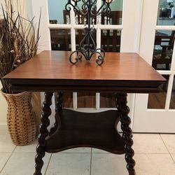 Antique Mahogany Library Table with Burley Legs, Metal Claw Faced Feet Holding Glass Balls