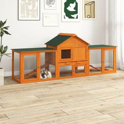 E932 $100  83" Rabbit Hutch Outdoor Bunny Cage Wooden Small Animal House, Orange  Specifications: Color: Orange + Green Material: Pinewood + Galvanize