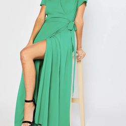 Women's Wrap Maxi Dress Green Size S