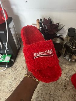 Balenciaga Furry Slide Sandals Red