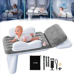 Omzer Inflatable Toddler Airplane Bed: Large Airplane Seat Extender for Kids with Cup Holder & Seat Belt - Portable Baby Travel Bed with Travel Bag & 