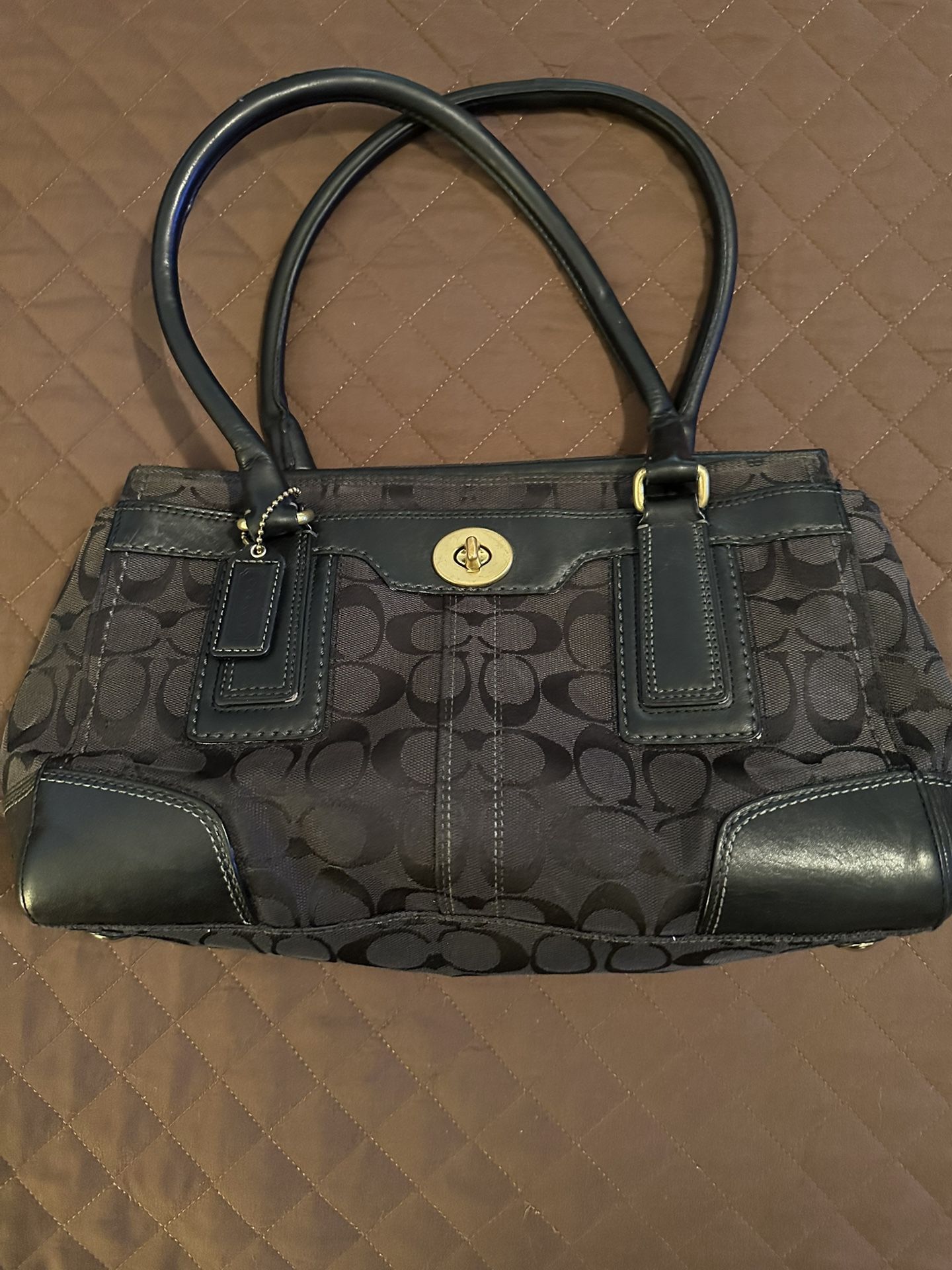Coach Black Hampton Signature 11062 Handbag - Good Used Condition