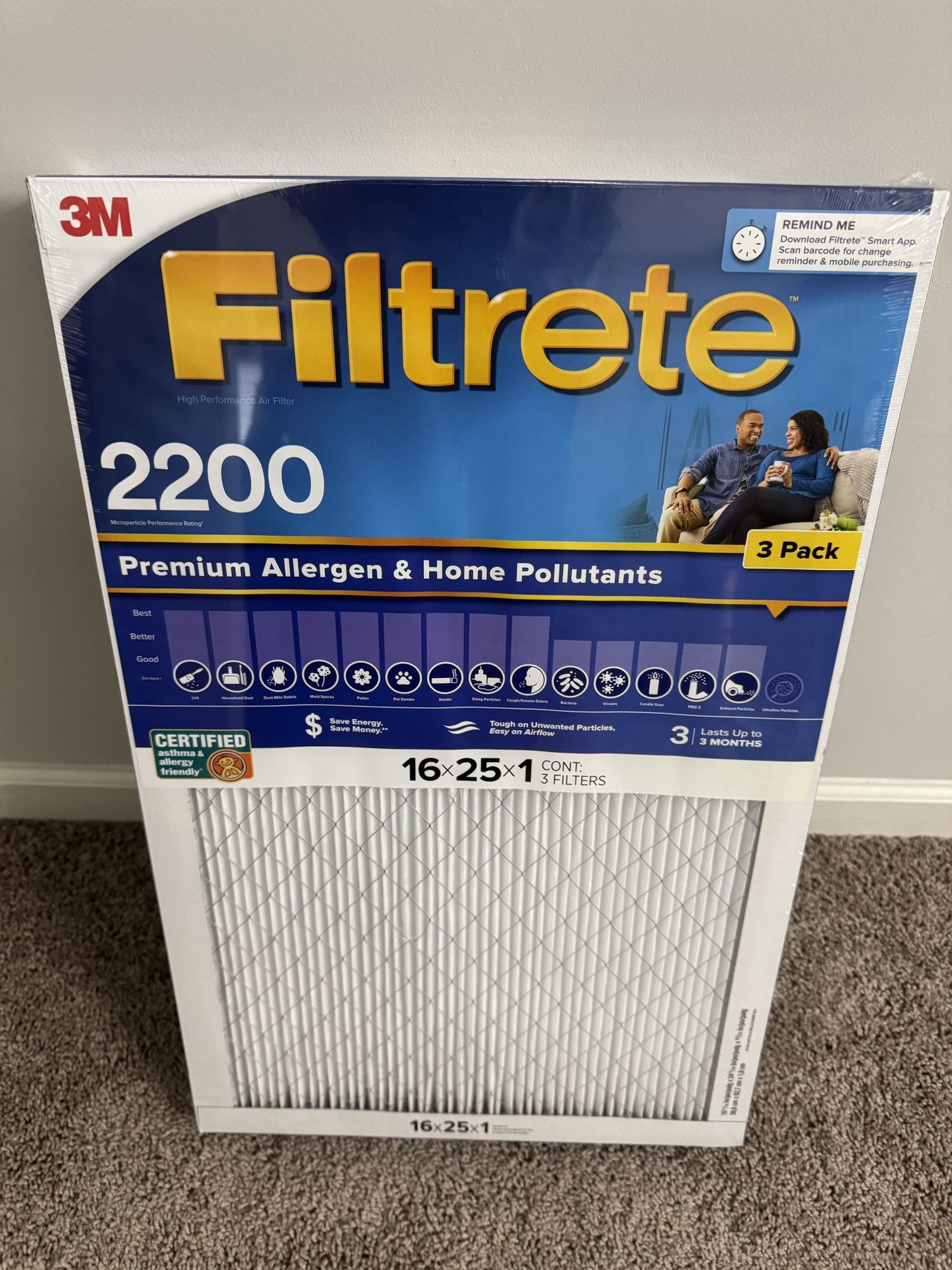 Filtrete™ MPR 2200 Premium Allergen & Home Pollutants Air Filters - 16x25x1 (pack of 3)
