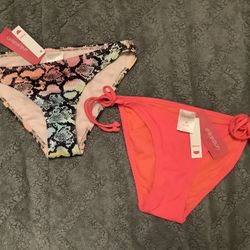 Xhilaration 2-Piece Juniors Size XS (00) Swimsuit Bikini Cheeky & Hipster With Side Tie Bottoms, Hot Pink & Pastel Snake Skin