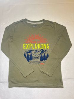 Eddie Bauer Boys Graphic Long-Sleeve Tee “Never Stop Exploring”, Olive Green, M(10/12)