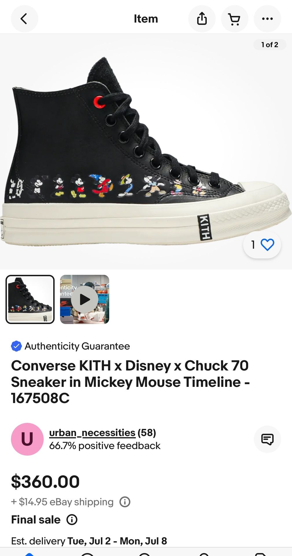 Kith x Disney x Converse Chuck Taylor 1970 shoes Unisex. Currently Sold Online For $300+