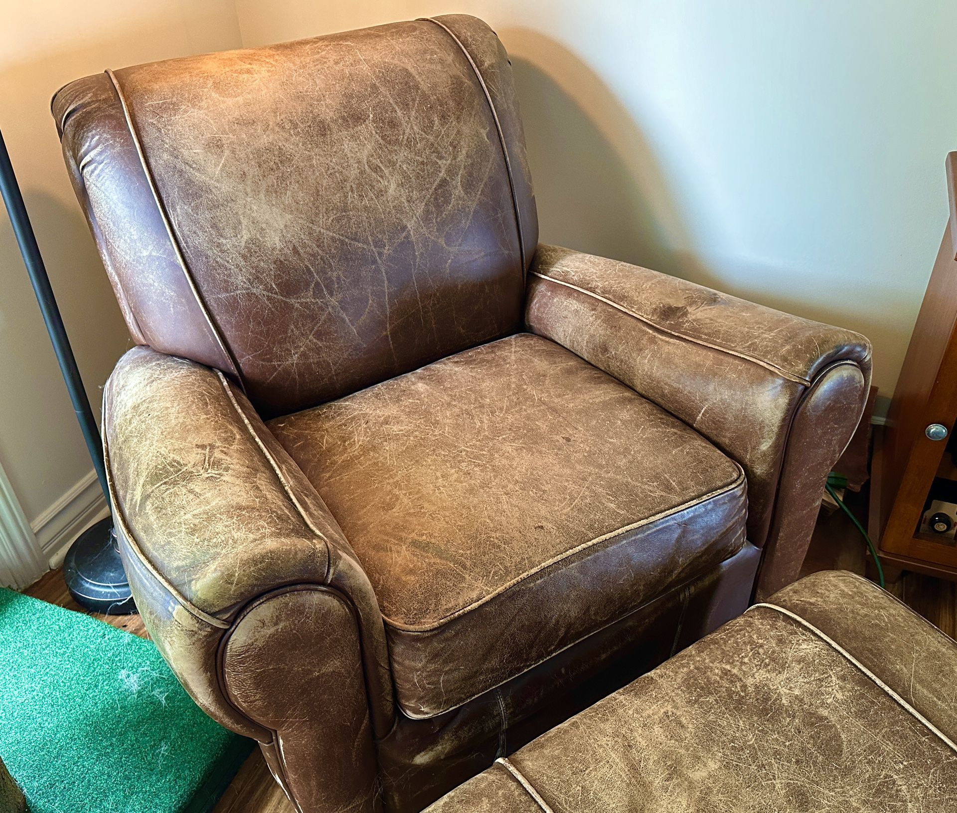 Reduced Price!!! "Bomber jacket" Leather Lounge Chair With Ottoman 