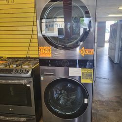 LG Stackable Front Load Black Stainless Center Controls Washer 4.5 CU. FT. Gas Dryer 7.4 CU. FT. 