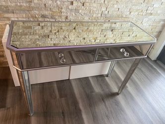 MIRRORED ACCENT TABLE W/ TWO DRAWERS