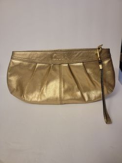 Coach Gold Metallic Leather Wristlet Clutch