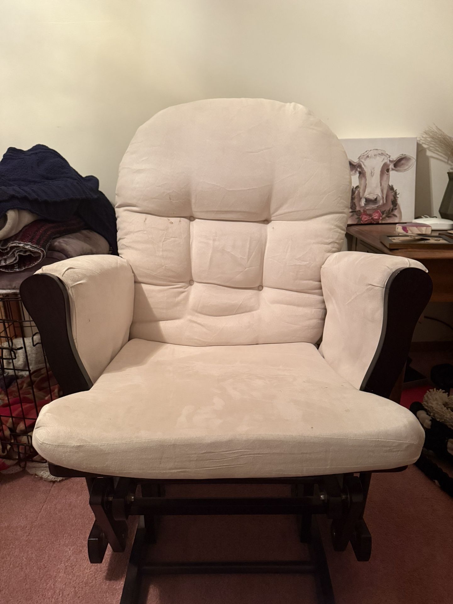 Glider & Ottoman (Espresso with Beige Color)
