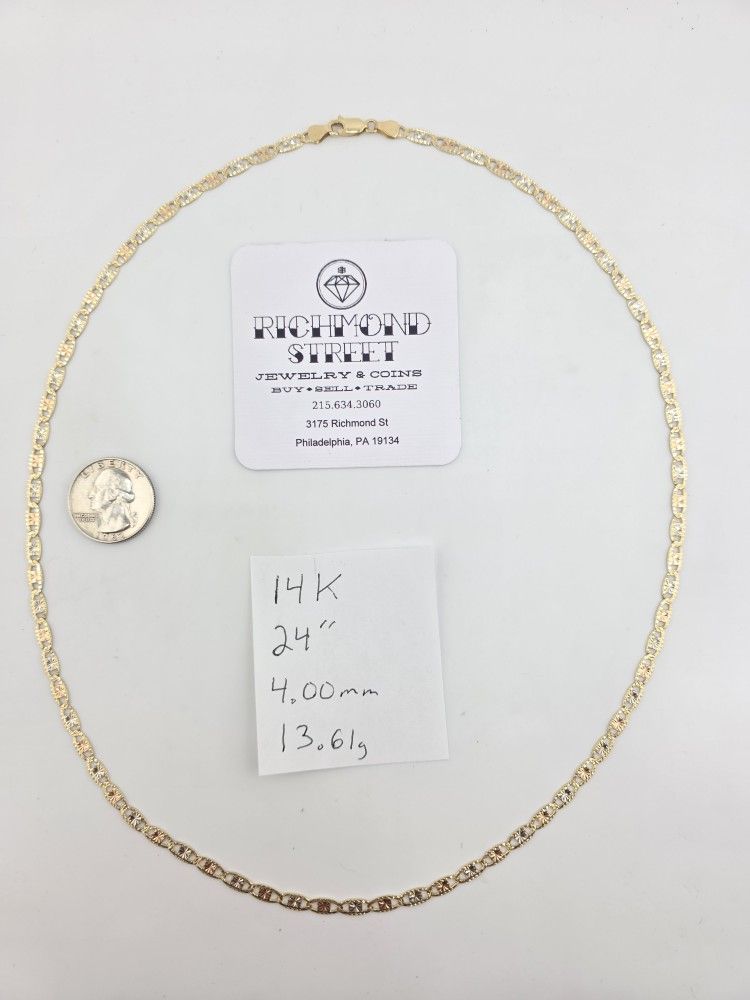 14k gold 24" tri color Valentino chain