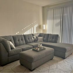 *Free Delivery* Gray Living Spaces Sectional Couch Sofa w/ Storage Ottoman
