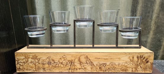 Hand-carved Tea Light of Joshua Tree Desert Scene