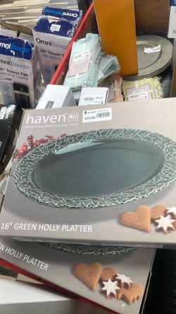 16in green holly platter