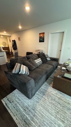 Large Dark Gray Fabric Sectional Sofa