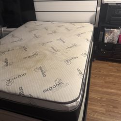 Queen Bed Set, White, Mattress And Base Included, Nightstands 