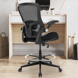 Drafting Chair, Tall Office Chair with Flip-up Armrests, Standing Desk Chair Counter Height Office Chairs with Footrest and Adjustable Lumbar Support 