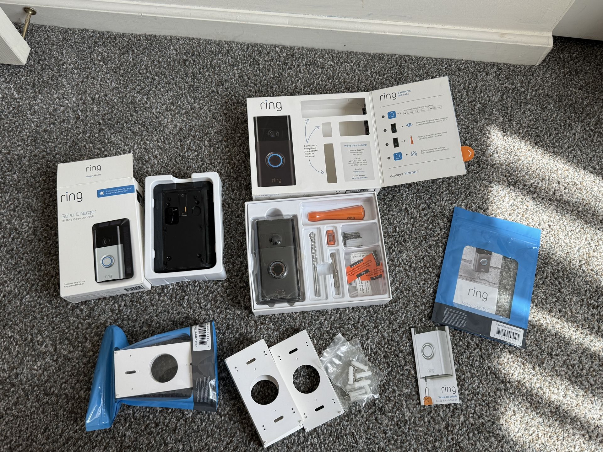 Ring Doorbell 2 (Hardwire and Battery) with Solar Charger and Additional Wedge Kits