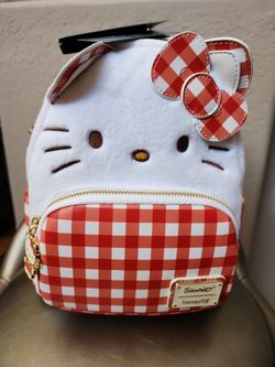 Loungefly Sanrio Hello Kitty Gingham Cosplay Plush Face Mini Backpack-NWT