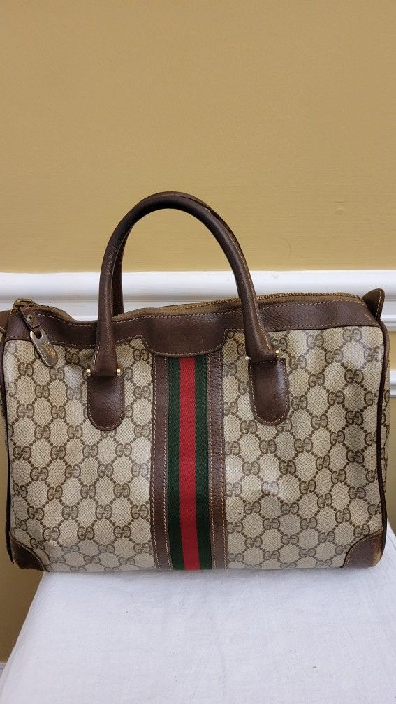 Gucci Brown Supreme Ophidia Coated Canvas Boston Handbag
