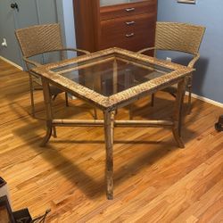 Square Wicker And Glass Dining Table  With Chairs