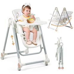 Foldable High Chair for Babies and Toddlers，Baby Swings for Infants 6-36 Months Old, Portable Baby Chair with Adjustable Backrest, Footrest, Tray, and