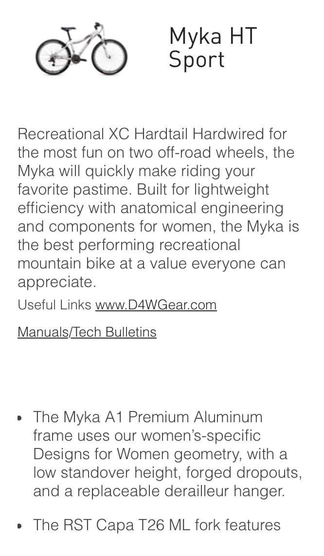 Specialized myka size chart hotsell