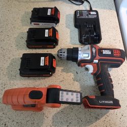 Power Drill, With 3 Batteries, Battery Charger And Light Accessories