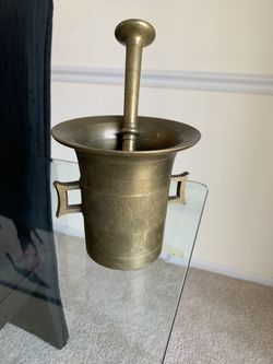 Antique Brass Mortar And Pestle And 