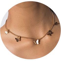 Dainty Gold Choker Necklace Women Butterfly Choker Necklace 18K Gold Filled NOT Faded Adjustable Tiny Chain Delicate Everyday Jewelry Gifts
