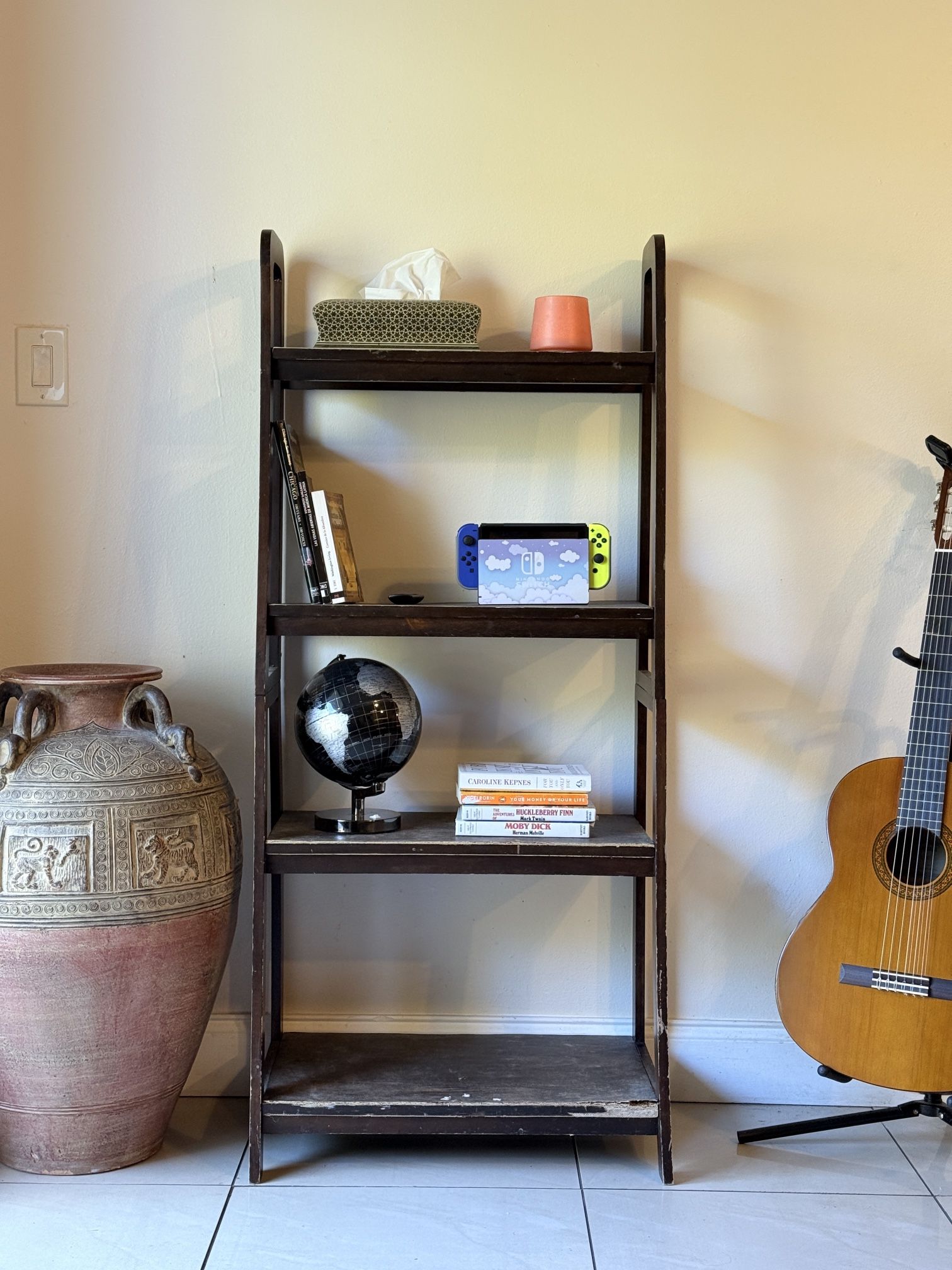 Wooden Ladder-Style Bookshelf – Rustic 4-Tier Storage Shelf 