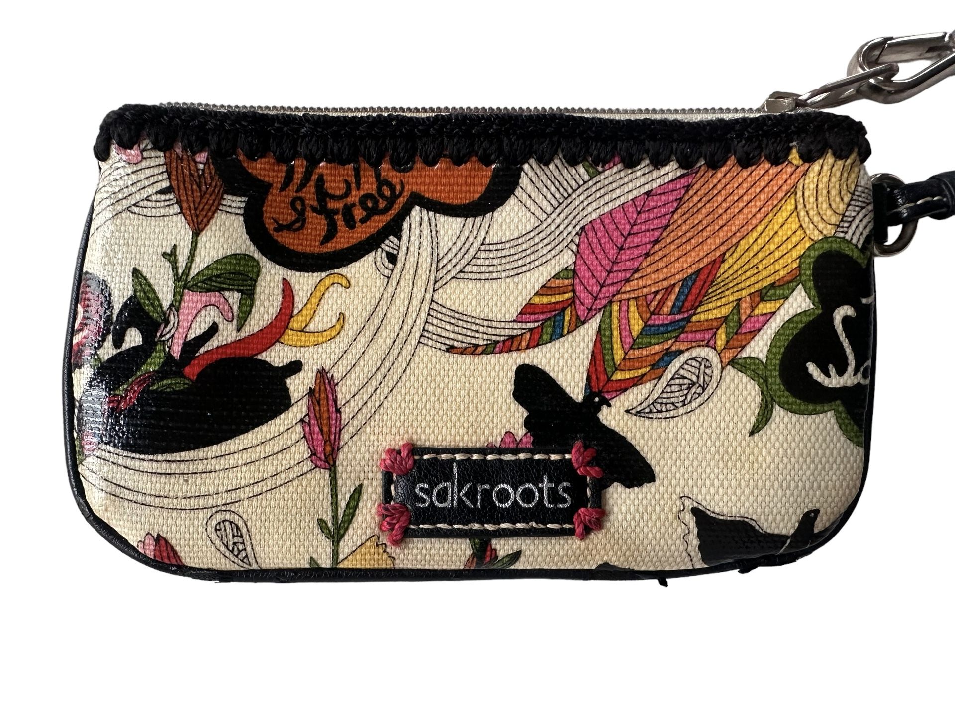 sakroots Wristlet Wallet Coin Purse Womens Boho Peace Love Nature Birds Colorful Birds