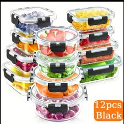 24 pieces (12 containers and 12 lids) of glass to store food