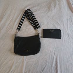 Black Kate Spade New York crossbody bag with detachable strap and matching wallet 