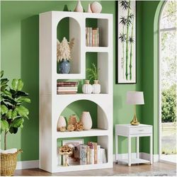 ❤️‍🔥 #c. 70.87" Modern Arched Bookshelf with 5 Irregular Compartments,