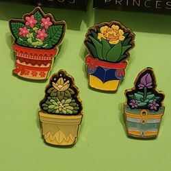 Disney Princesses Flower Pot Inspired Enamel Metal Pin Blind Box Series Combo Set 