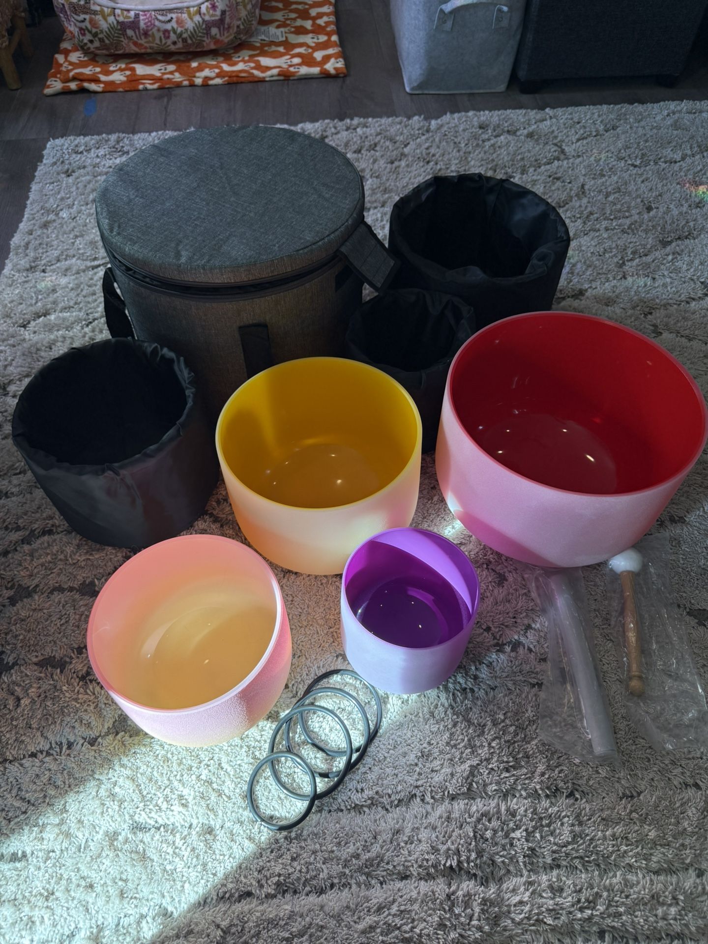 Crystal Singing Bowls Within A Carry Case.
