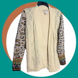 Flying Tomato Cream Solid, Leopard Print, SW/Aztec Design Cardigan Wm M