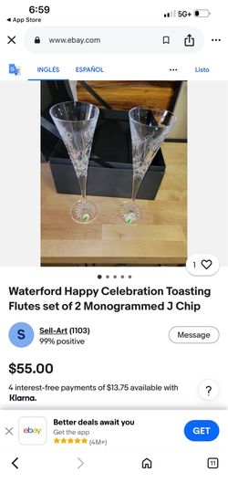 Waterford Happy Celebration Toasting Flutes set of 2 Monogrammed