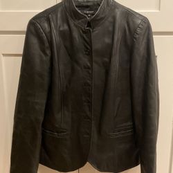 Karen Kane Black Leather Blazer Jacket Button Up Womens Size M