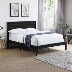BARELY USED Black Queen Bed Frame/MATTRESS with Headboard