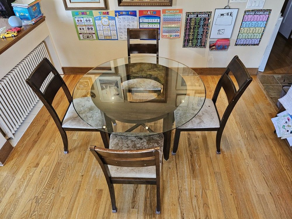 Round Glass Table Dining Set with 4 Chairs