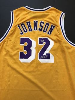 Magic Johnson AUTOGRAPHED Lakers jersey w/PSA