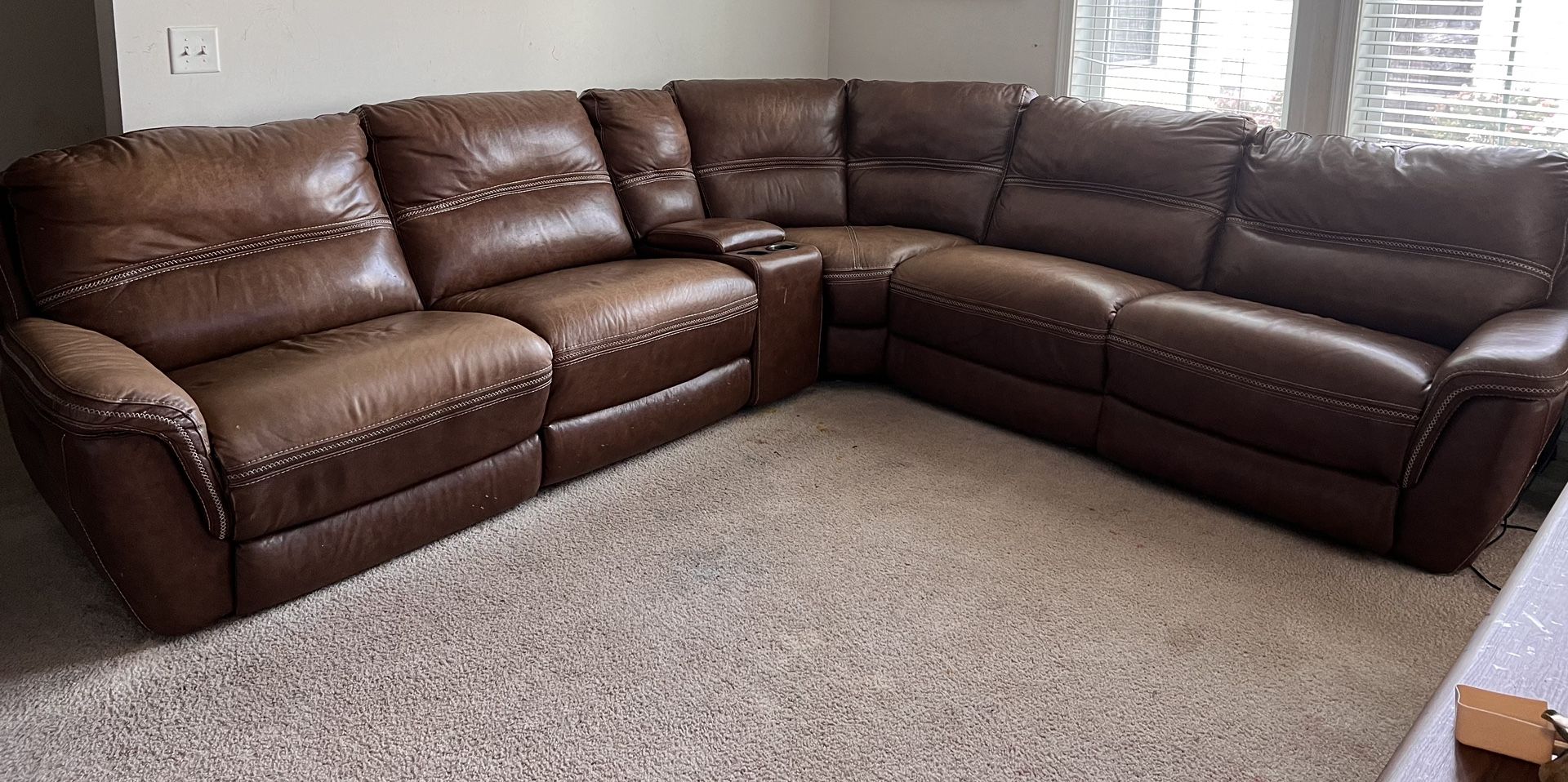 Living Room Brown Leather Sofa