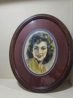 Vintage 1948 Pastel Portrait of a Woman Signed W. Grandberg Mid-Century Framed