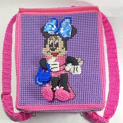 Minnie Mouse Backpack Needlepoint Tote Bag Box Bag Knit Handmade Used Mini Minie