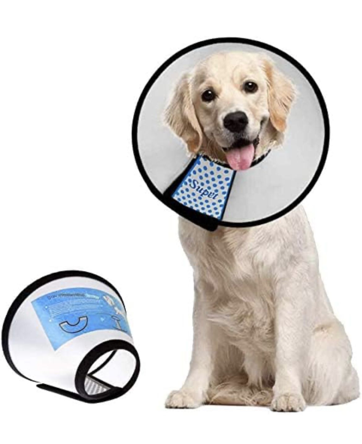 Supet Dog Cone Collar Adjustable After Surgery, Comfy Pet Recovery Collar & Cone for Large Medium Small Dogs, Elizabethan Dog Neck Collar Plastic Prac