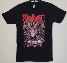 New "Slipknot Red Goat & Skulls" Unisex Silkscreen T-Shirt. Available From Small-2XL.